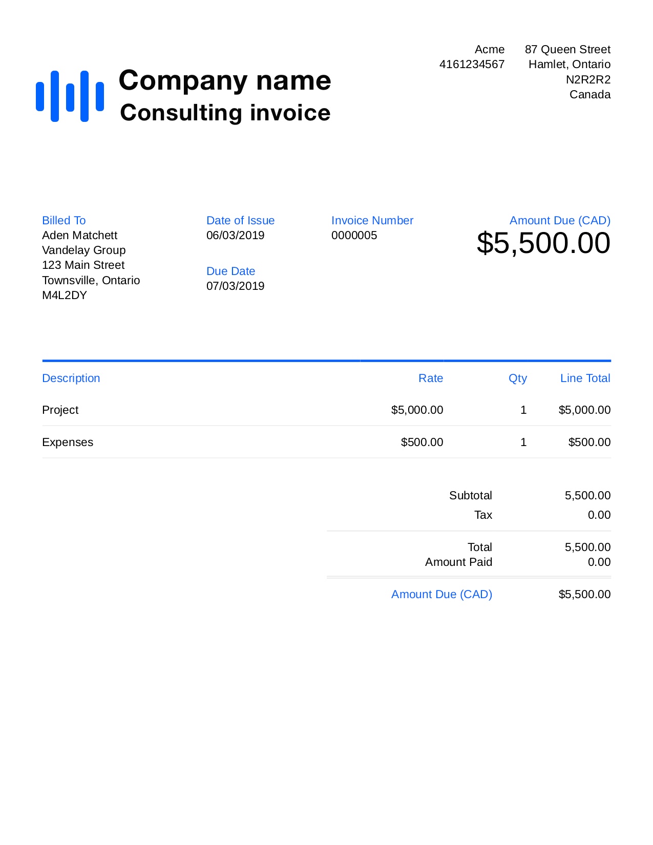 consulting sample invoice
