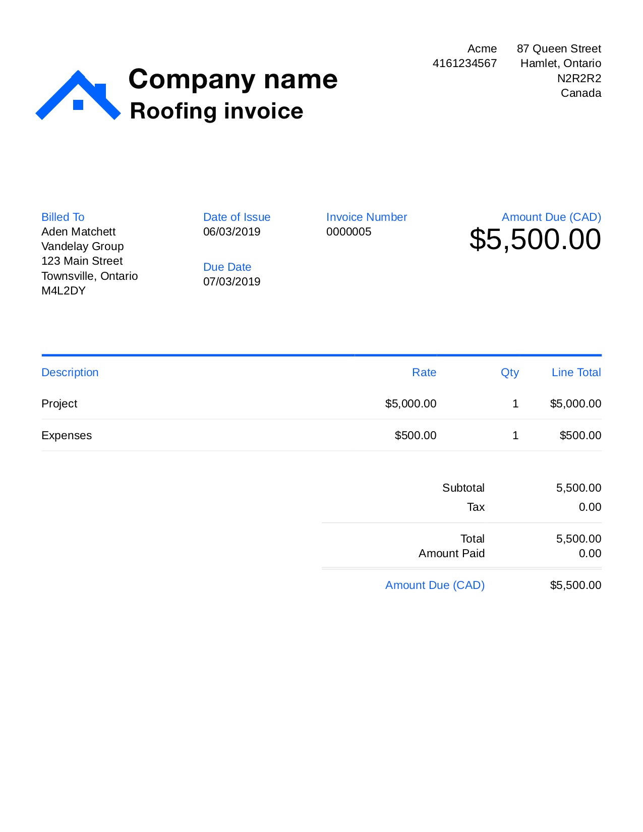 Free Roofing Invoice Template Customize And Send In 90 Seconds